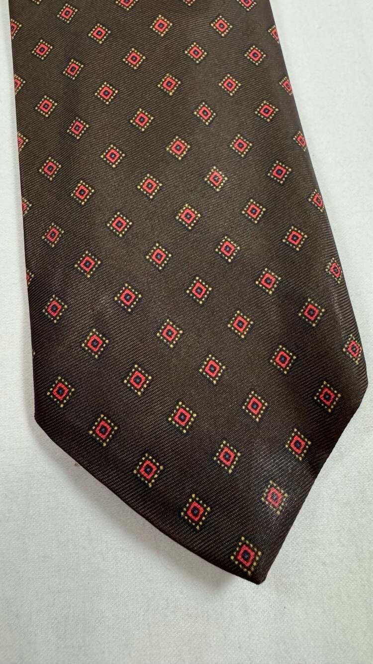 Raleights Geometric Necktie Brown Red Silk